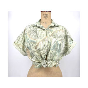 A Paquette California Green Tropical Print Button Front Shirt Medium M
